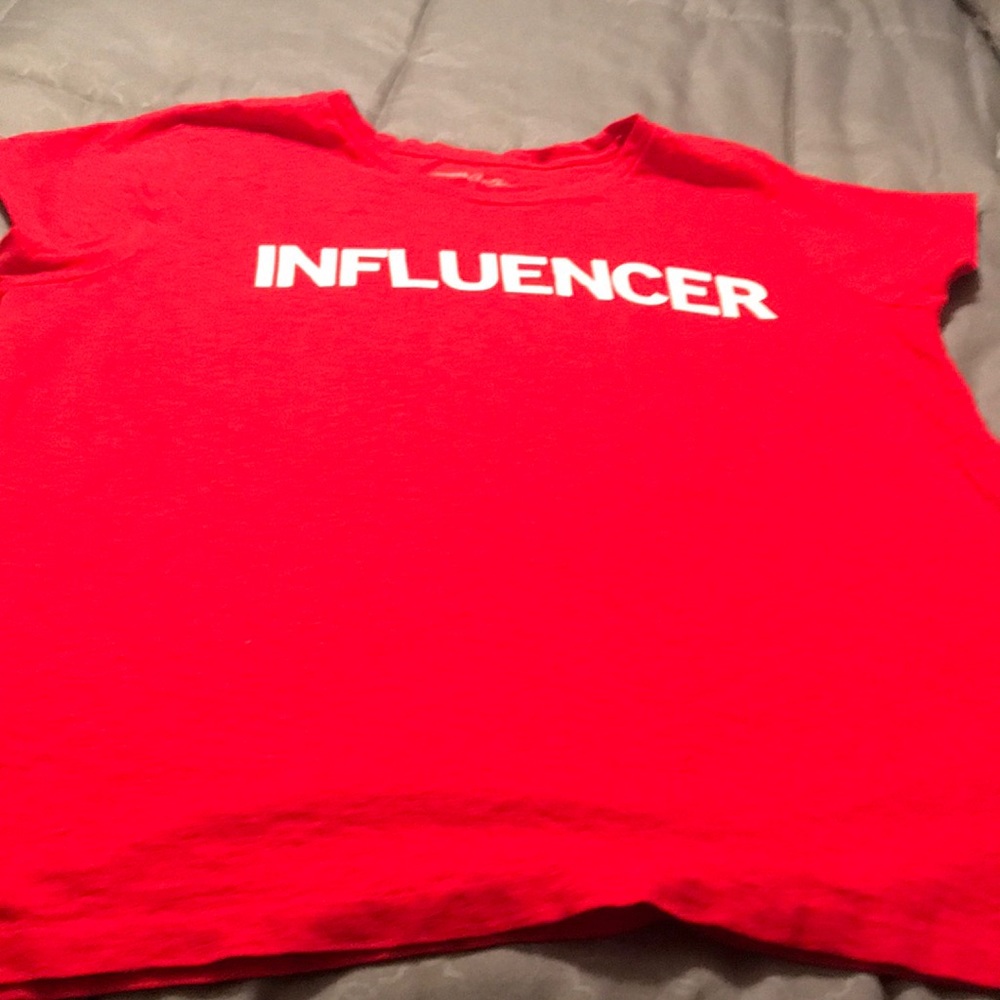 Influencer t shirt on red with white